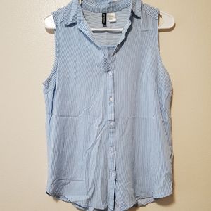 Divided Striped Button Down Sleeveless Top
